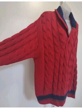 Vintage Reunion Cable Knit Sweater L Red 100% Cotton Preppy Grandpa Core Unisex